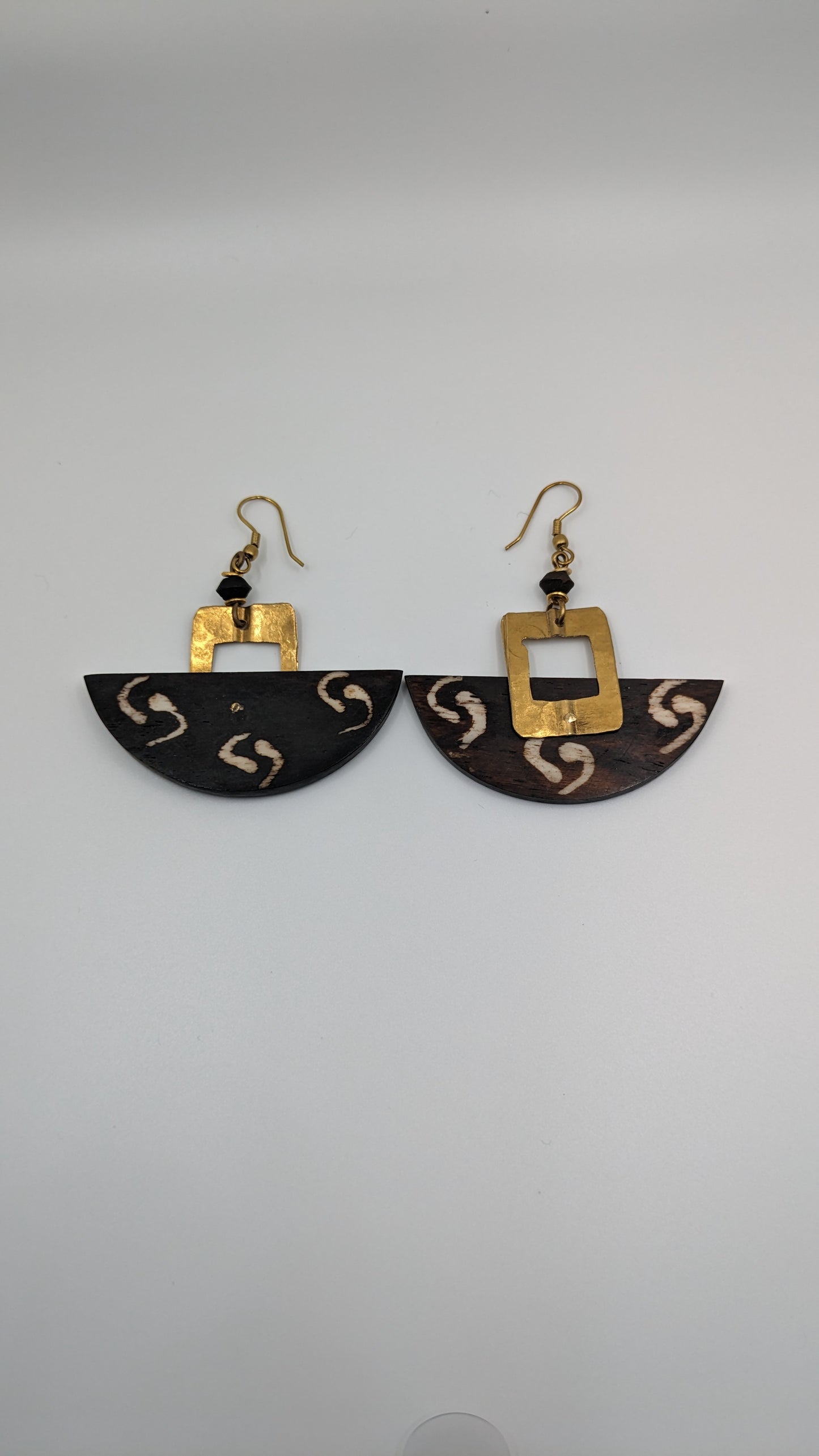Batik Cow Bone & Brass Ark Earrings