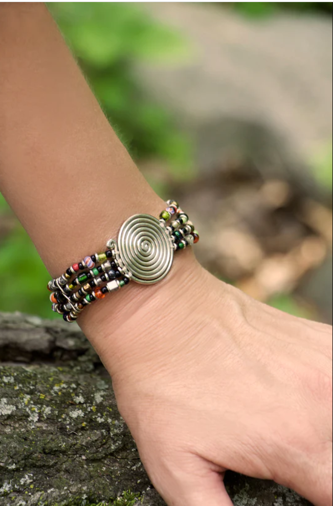 Rainbow Beaded Bracelet with Silver Coil