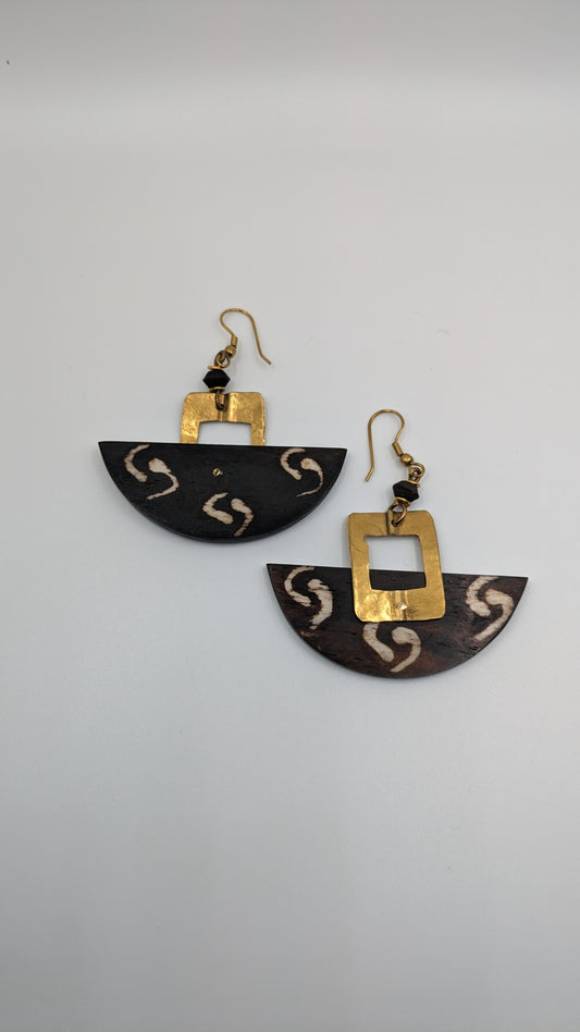 Batik Cow Bone & Brass Ark Earrings