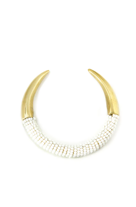 Brass Talon Bracelet with White Beads