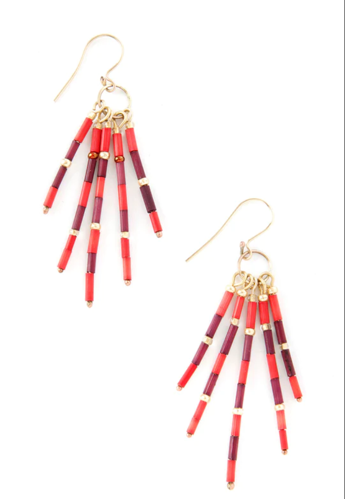 Crimson Shuka Zulugrass Fringe Earrings