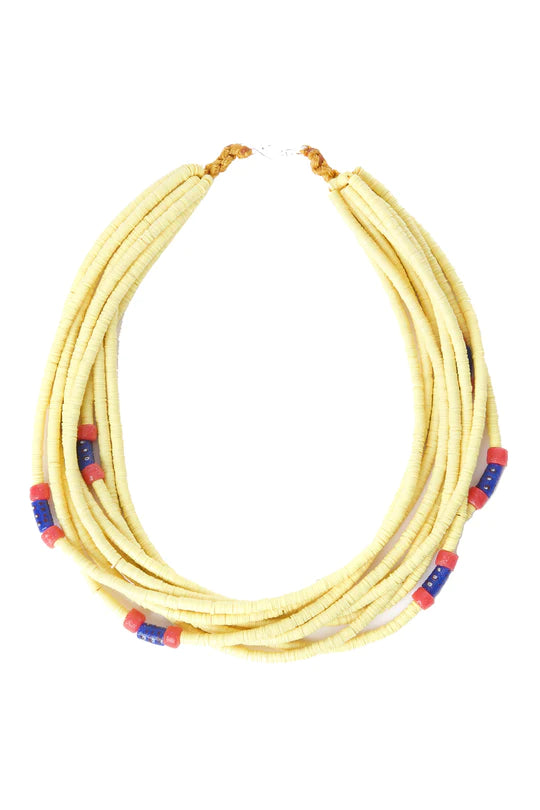 Butter Yellow Phono Disc & Powder Glass Bead Necklace