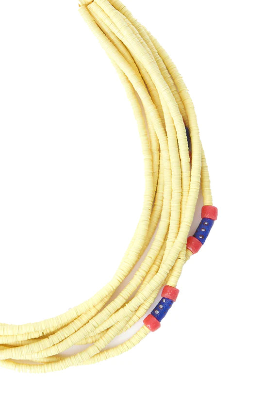 Butter Yellow Phono Disc & Powder Glass Bead Necklace