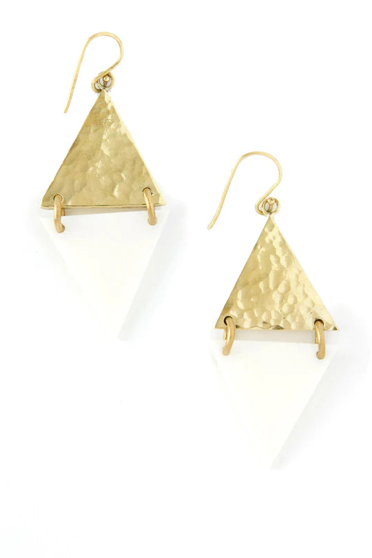 Art Deco Bone and Brass Diamond Earrings