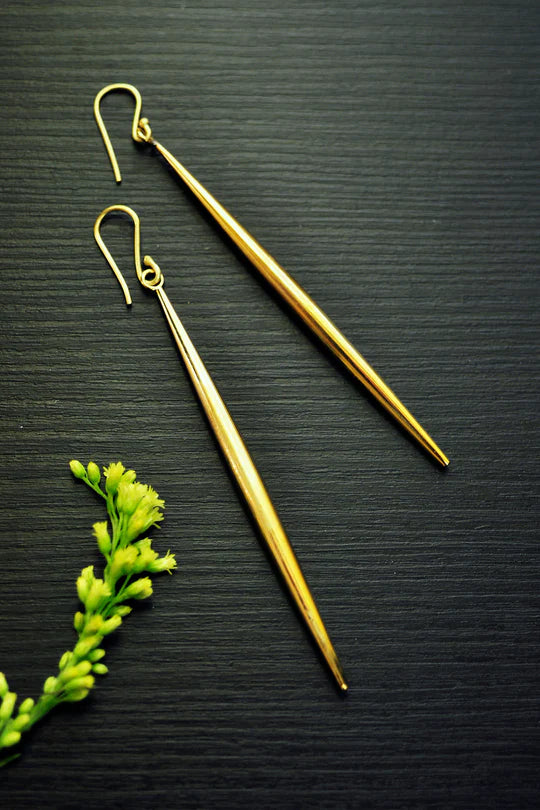 Brass & Cow Horn Javelin Earrings