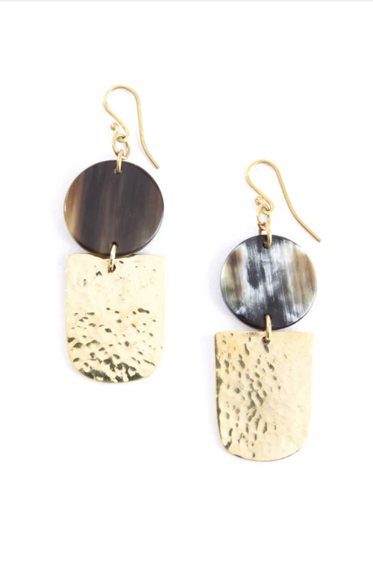 Brass and Dark Cow Horn Inverse Earrings