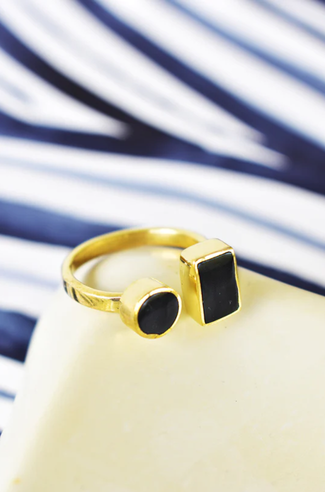 Coexistence Ring in Brass and Dark Cow Horn