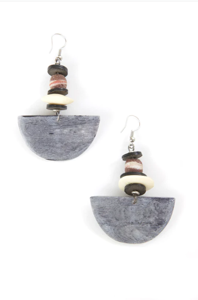 Cow Bone and Wood Half Moon Earrings