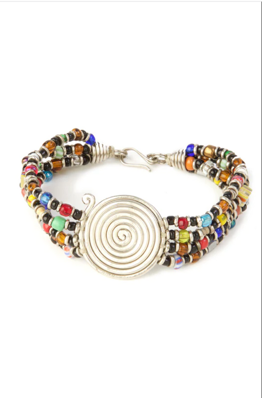 Rainbow Beaded Bracelet with Silver Coil