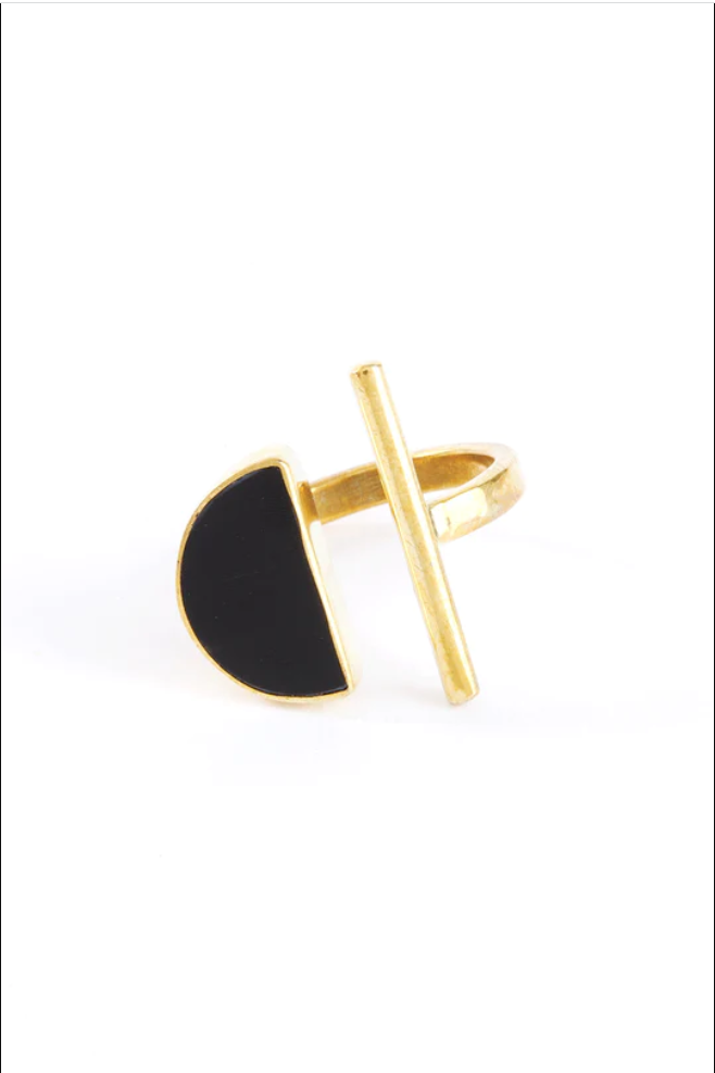 Sunset Horizon Ring in Brass and Dark Cow Horn