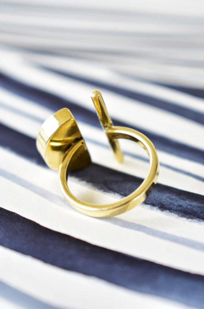 Sunset Horizon Ring in Brass and Dark Cow Horn