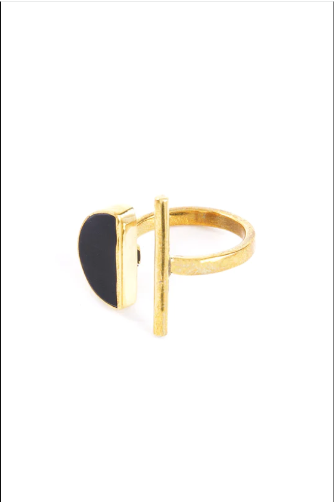 Sunset Horizon Ring in Brass and Dark Cow Horn