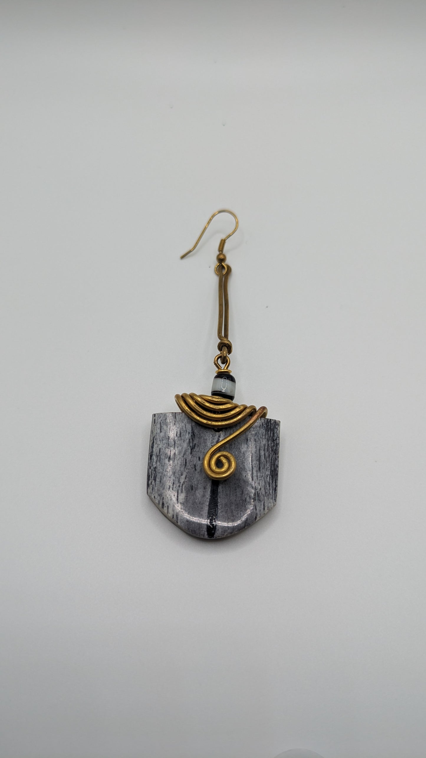 Gray Bone & Brass Curl Earrings