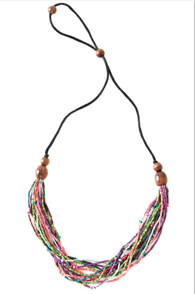 Potpourri Multi-Strand Zulugrass & Acacia Wood Necklace