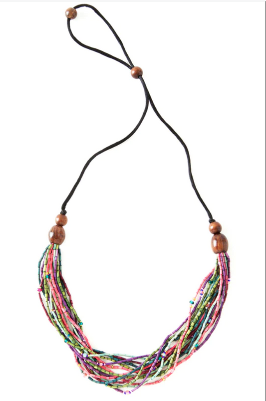 Potpourri Multi-Strand Zulugrass & Acacia Wood Necklace