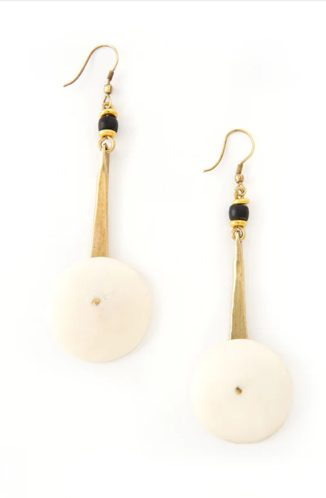 Cow Bone & Brass YoYo Earrings