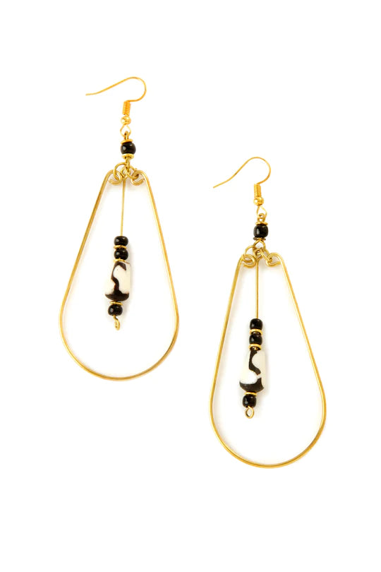 Brass Petali Earrings with Batik Bone