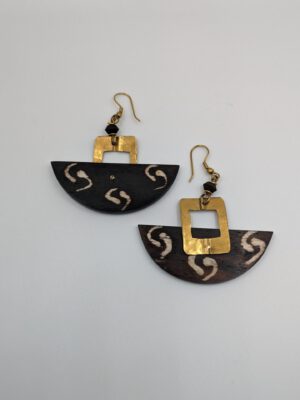 Batik Cow Bone & Brass Ark Earrings