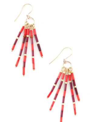 Crimson Shuka Zulugrass Fringe Earrings