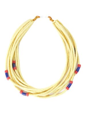 Butter Yellow Phono Disc & Powder Glass Bead Necklace