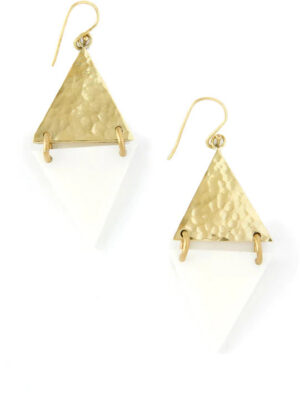 Art Deco Bone and Brass Diamond Earrings