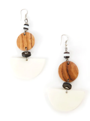 Cow Bone and Wood Half Moon Earrings