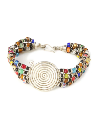 Rainbow Beaded Bracelet with Silver Coil