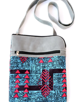 Chitenge Cloth and Gray Leather Cross Body Bag
